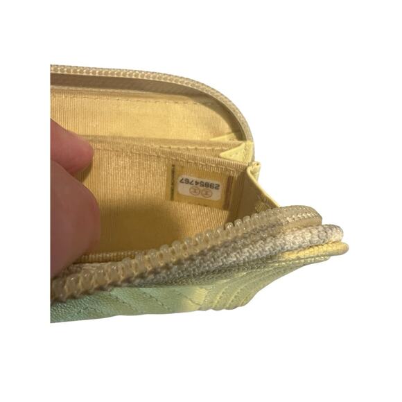 CHANEL Yellow Caviar Leather Chevron Quilted Boy Zip Around Coin Purse Wallet - Picture 14 of 16